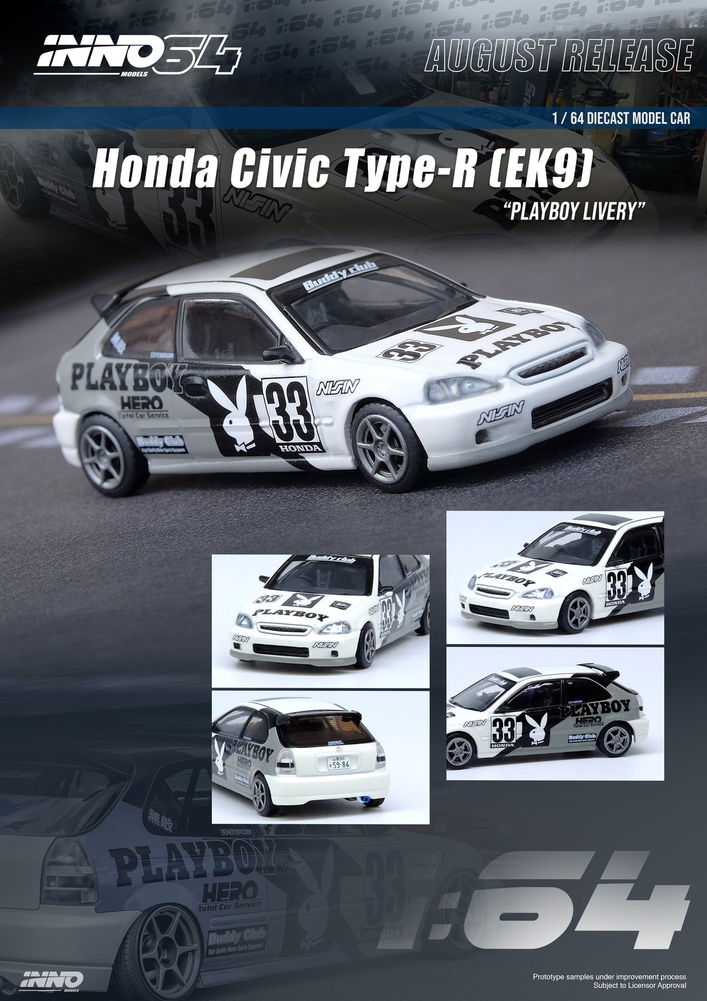 Inno64 1:64 HONDA CIVIC TYPR-R (EK9) "PLAYBOY" Livery