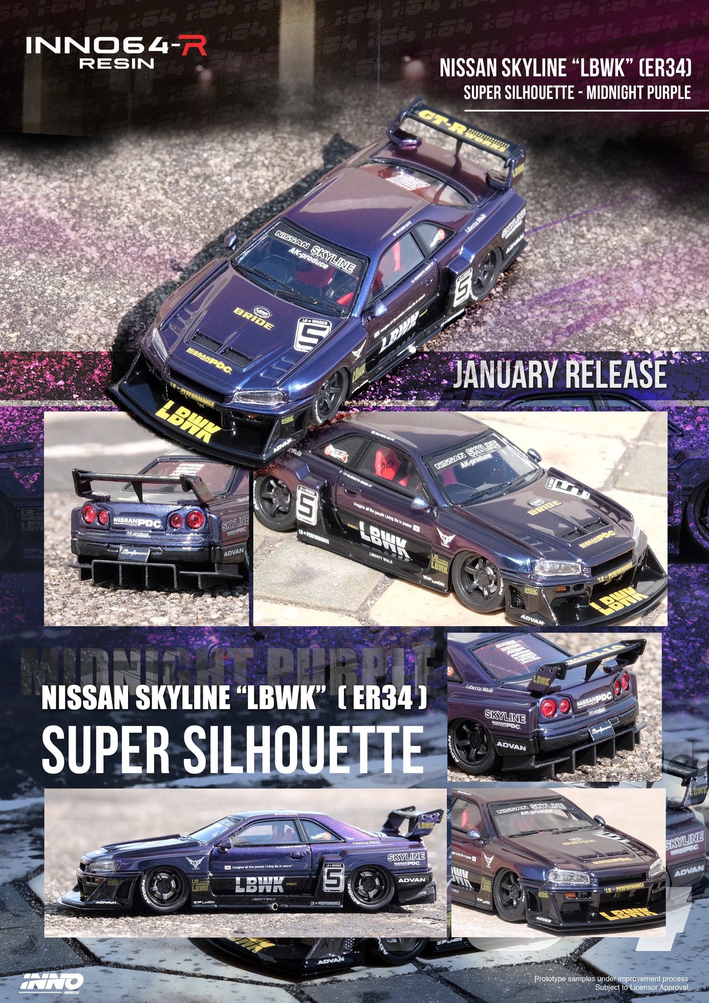 Inno64 1/64 NISSAN SKYLINE "LBWK" (ER34) SUPER SILHOUETTE Midnight Purple II