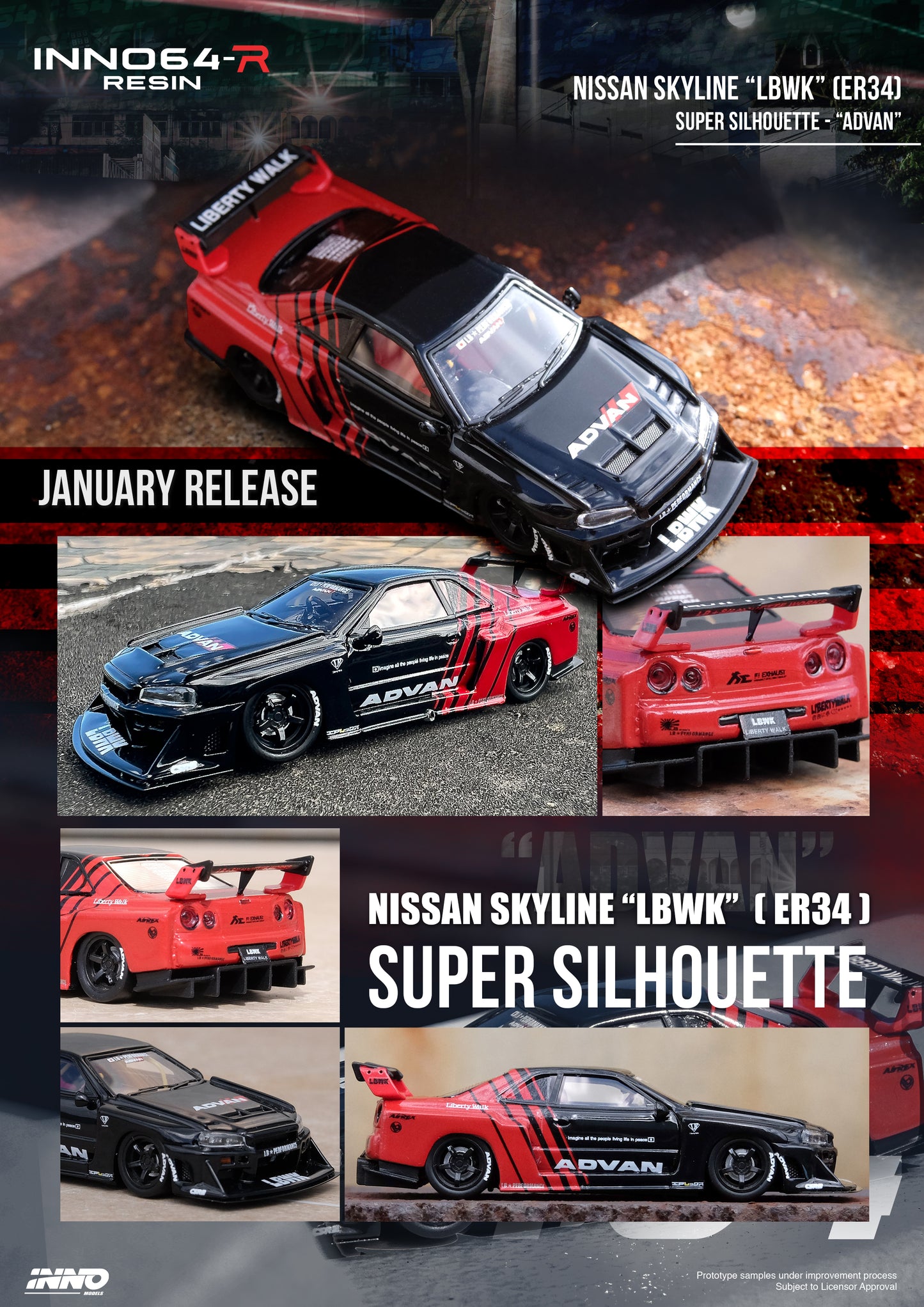 Inno64 1/64 NISSAN SKYLINE "LBWK" (ER34) SUPER SILHOUETTE "ADVAN" Livery