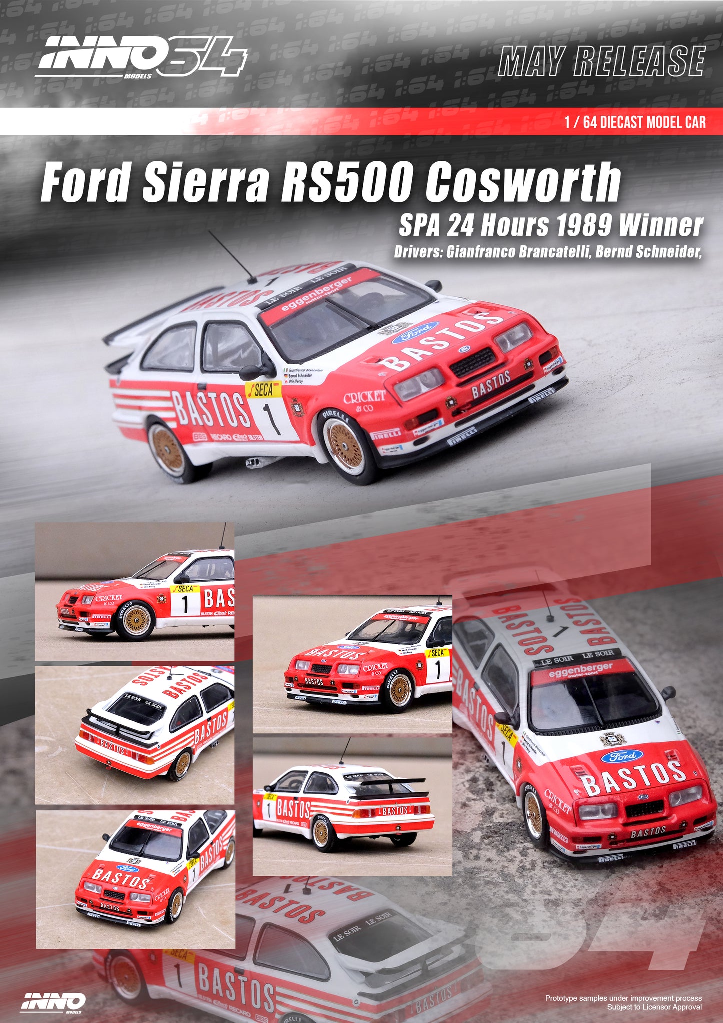 Inno64 1/64 FORD SIERRA RS500 COSWORTH #1 "BASTOS" SPA 24 HOURS 1989 Winner