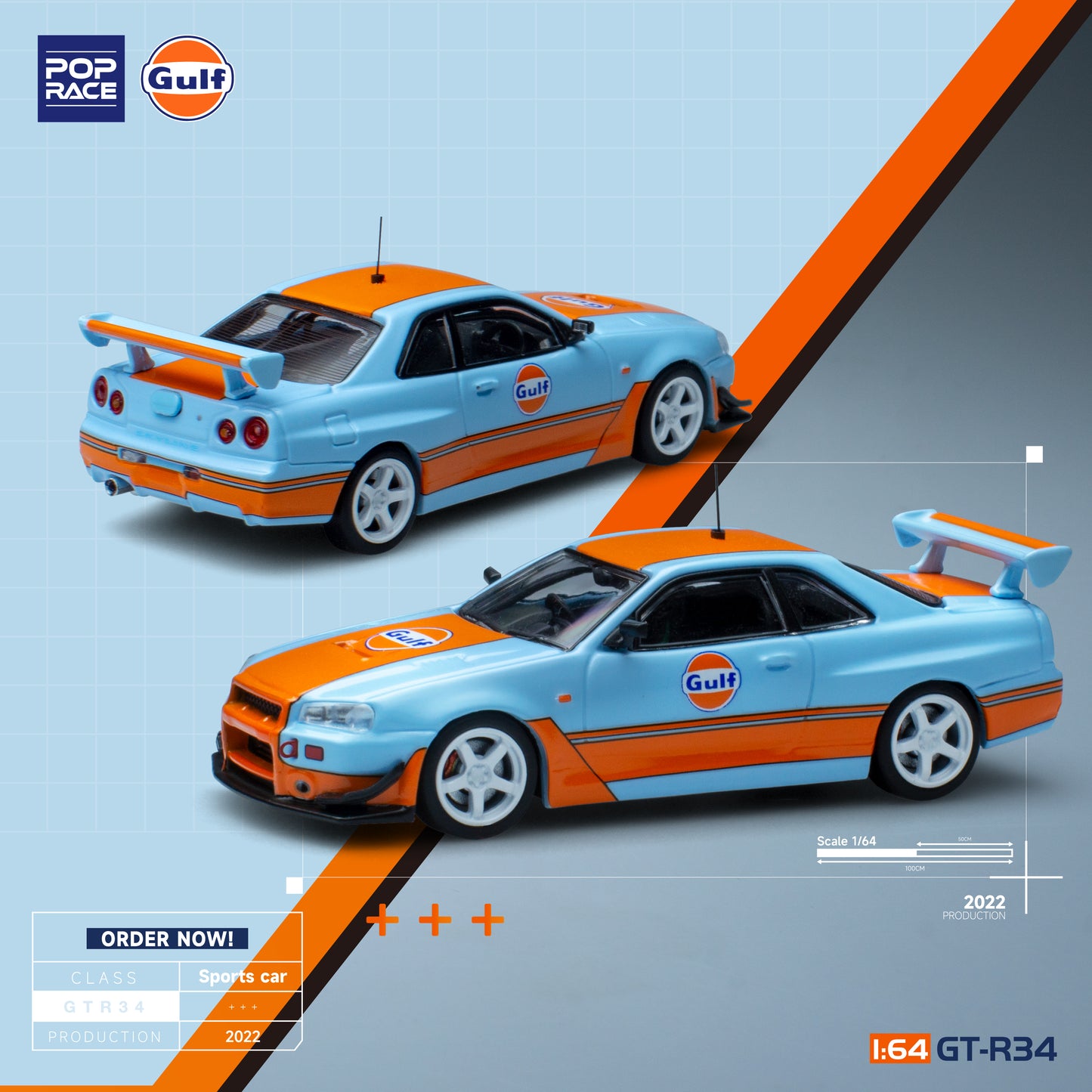 Pop Race 1/64 GTR R34 Gulf Oil Livery