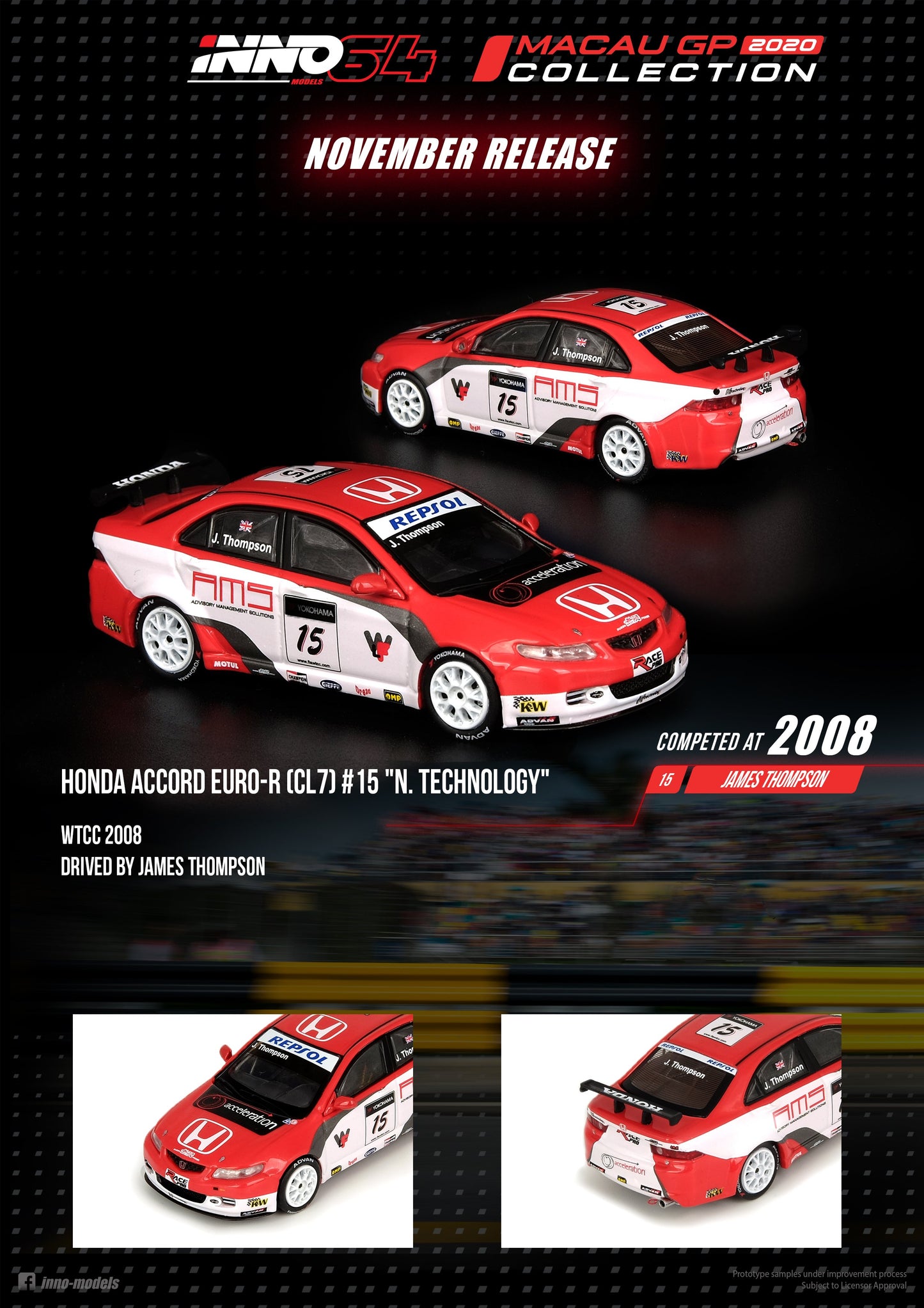 Inno64 1/64 HONDA ACCORD Euro-R (CL7) #15 "N. Technology" Macau WTCC 2008