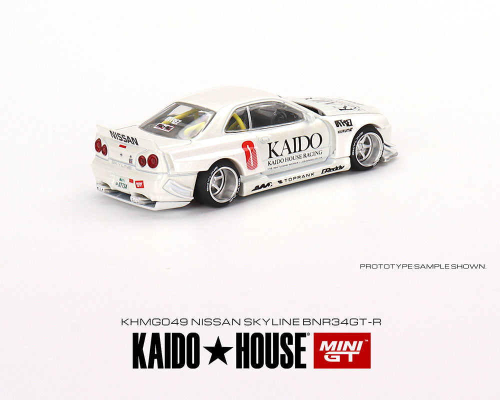 Kaido★House x Mini GT 1:64 Nissan Skyline GT-R (R34) Kaido Works V2 (White) Limited Edition