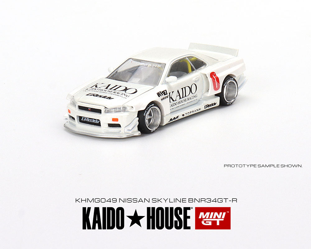 Kaido★House x Mini GT 1:64 Nissan Skyline GT-R (R34) Kaido Works V2 (White) Limited Edition