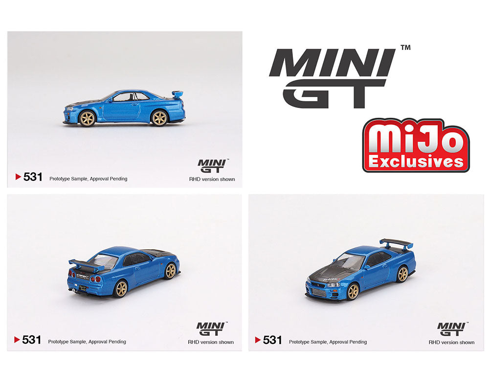 Mini GT 1/64 Nissan Skyline GT-R (R34) Top Secret Bayside – Blue ***in clamshell blisters***