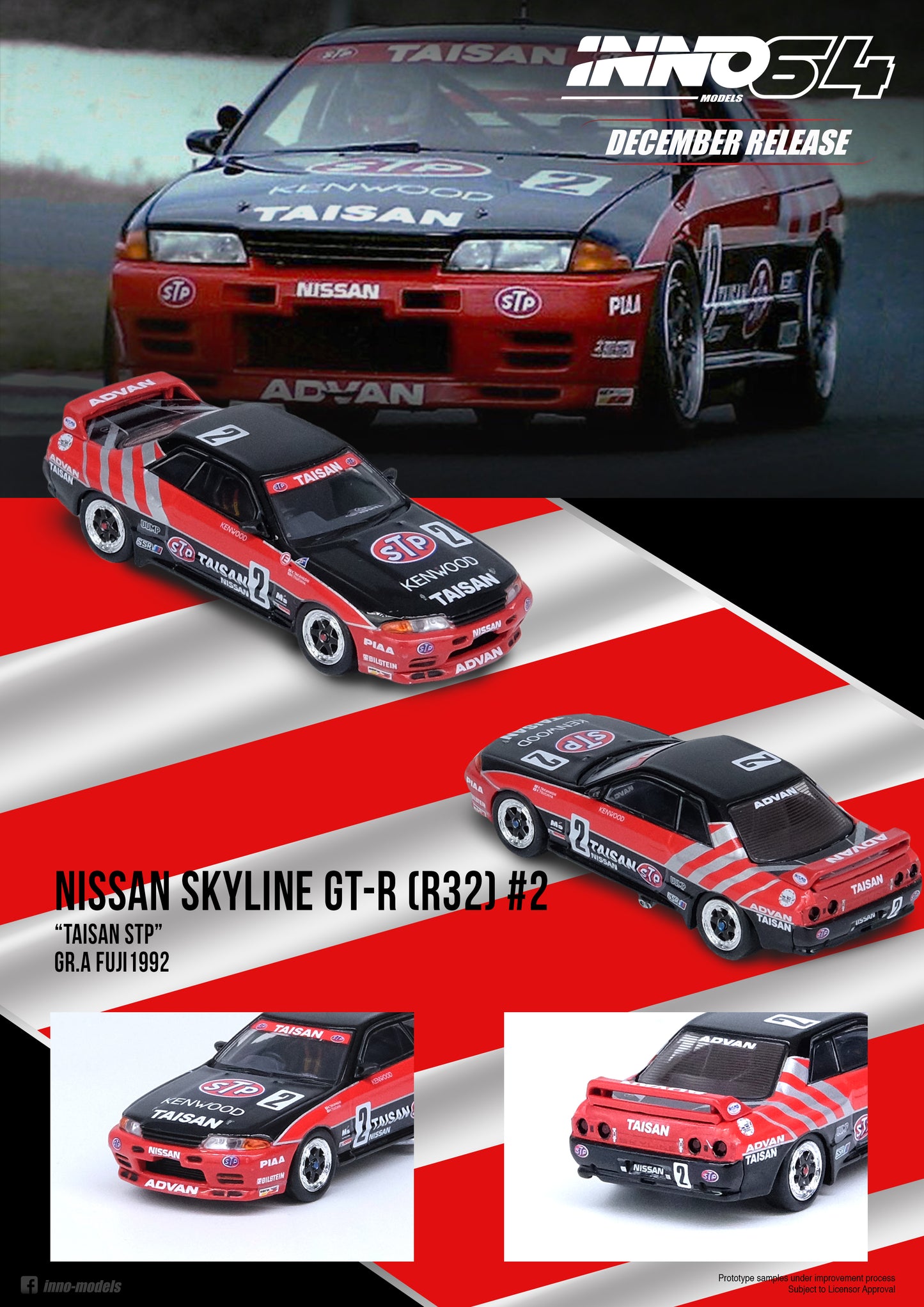Inno64 1:64 NISSAN SKYLINE GT-R (R32) #2 "Team TAISAN" JTCC 1992