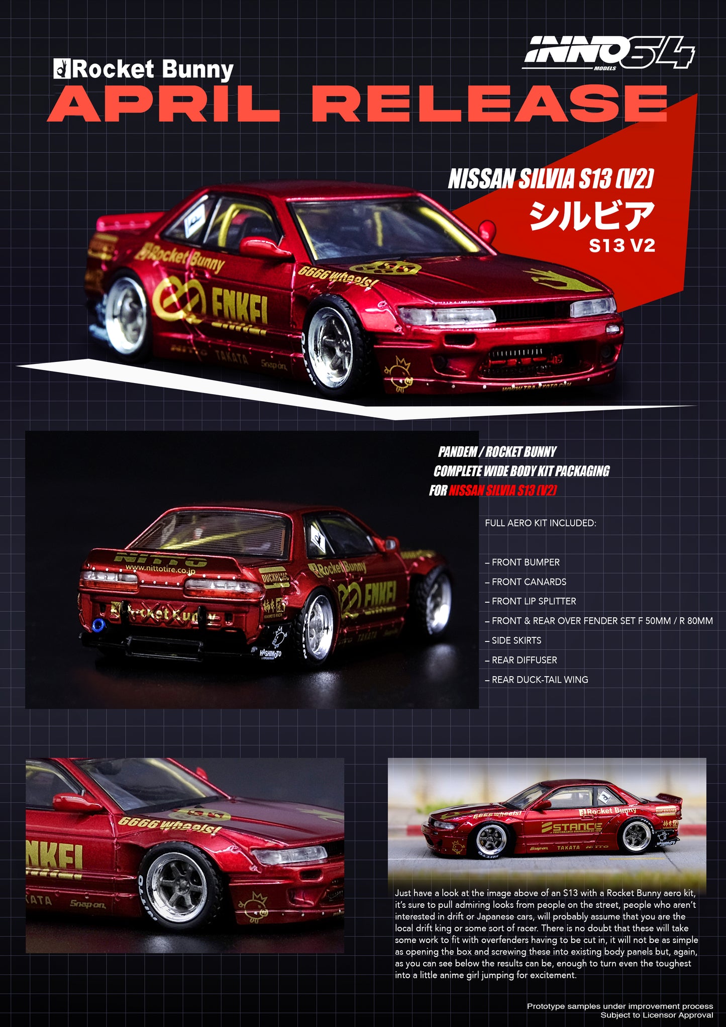 Inno64 1/64 NISSAN SILVIA S13 (V2) PANDEM / ROCKET BUNNY Red Metalic
