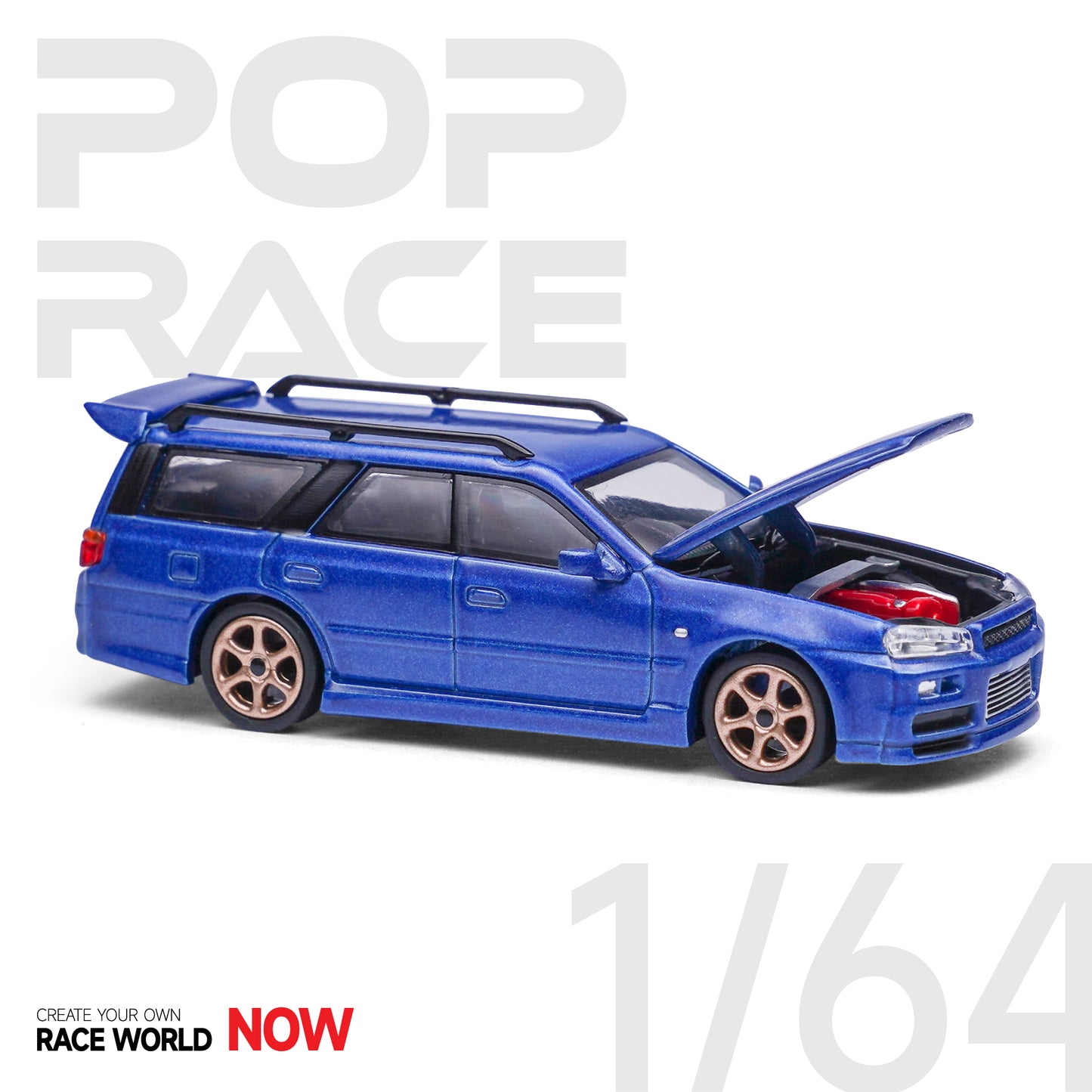 Pop Race 1/64 GTR R34 Stagea Bayside Blue
