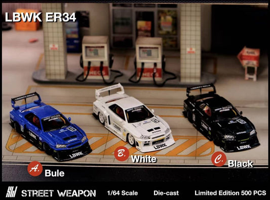 Street Weapon 1:64 Skyline GT-R R34 LB Super Silhouette ER34 (Open-Hood, Visible Engine)