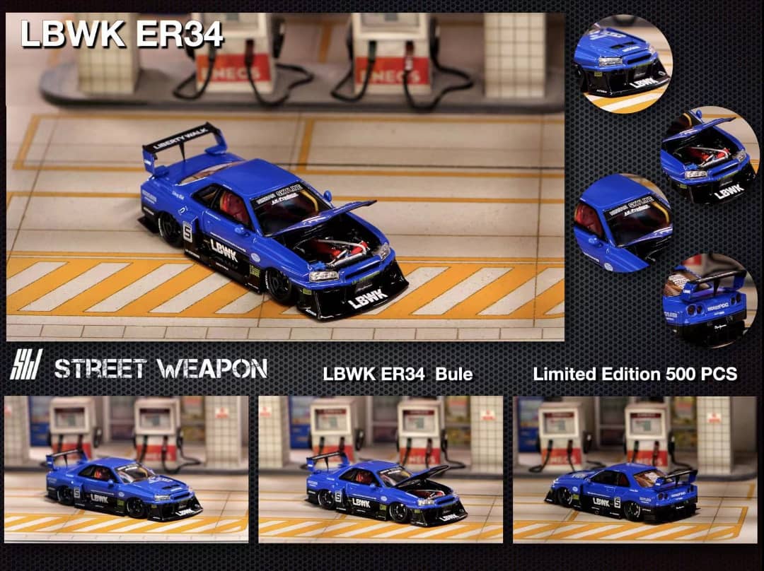 Street Weapon 1:64 Skyline GT-R R34 LB Super Silhouette ER34 (Open-Hood, Visible Engine)
