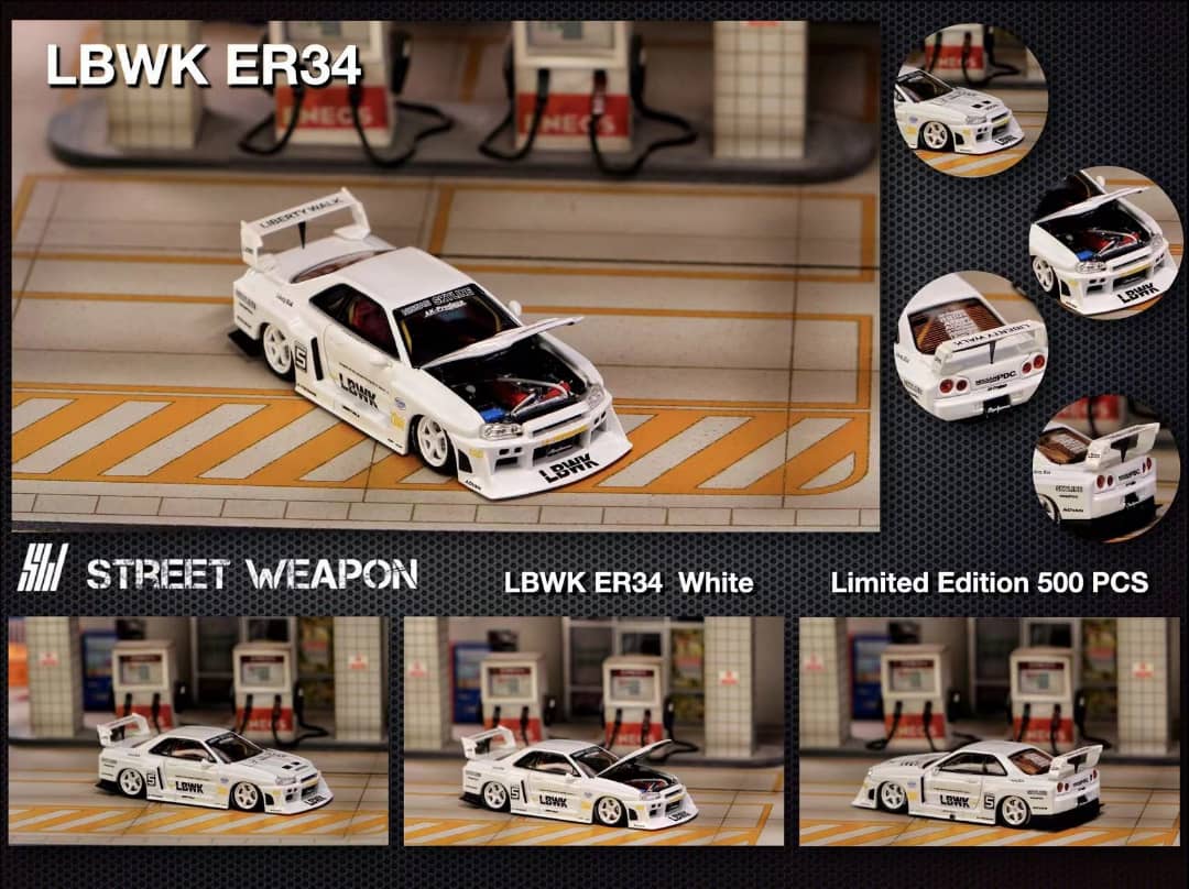 Street Weapon 1:64 Skyline GT-R R34 LB Super Silhouette ER34 (Open-Hood, Visible Engine)