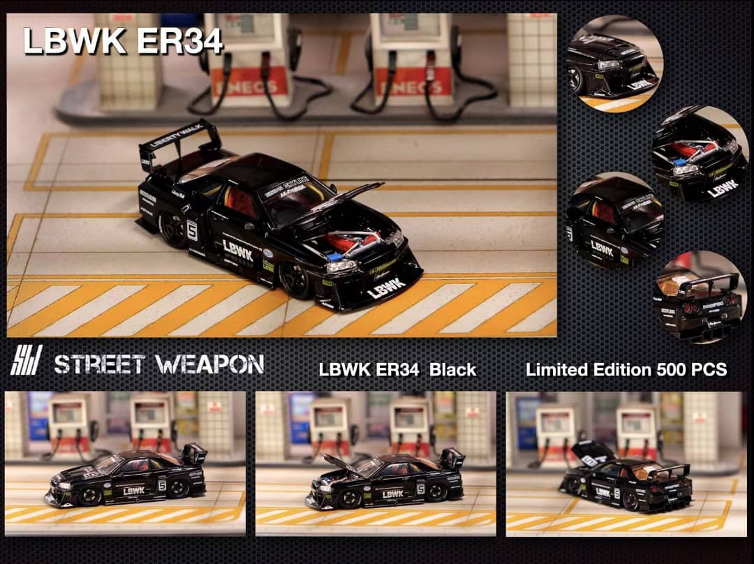 Street Weapon 1:64 Skyline GT-R R34 LB Super Silhouette ER34 (Open-Hood, Visible Engine)