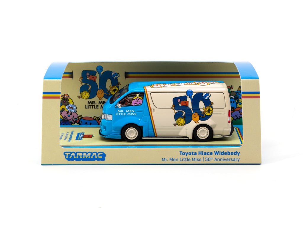 Tarmac Works 1:64 Toyota Hiace Widebody Mr. Men Little Miss 50th Anniversary with oil can