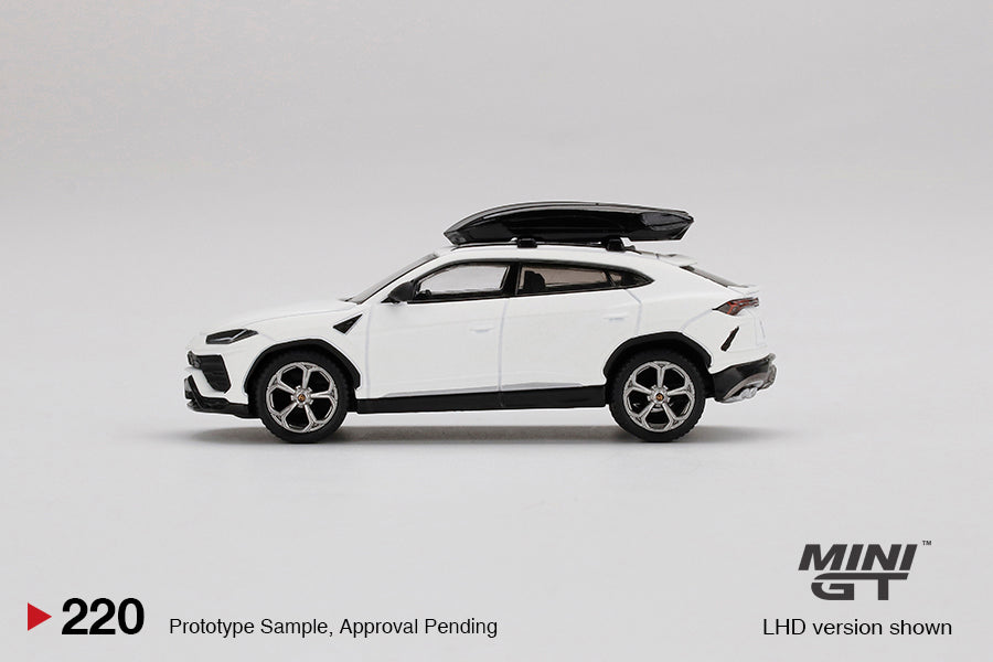 Mini GT 1:64 Lamborghini Urus Bianco Monocerus Matt w/ Roof Box ***in clamshell blisters***