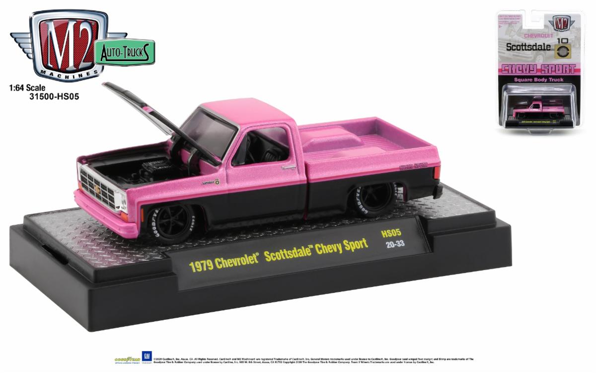 M2 Machines 1:64 Hobby Exclusive 1979 Chevrolet Scottsdale Sport (Black and Pink Pearl two-tone)