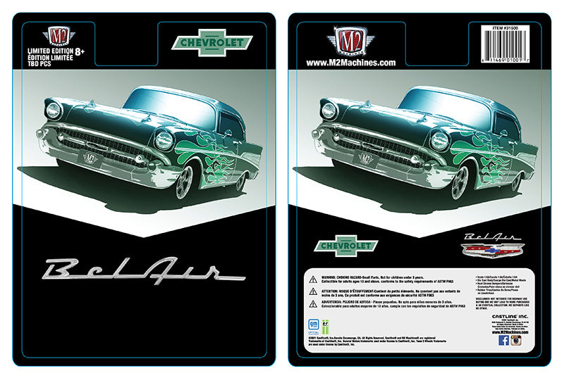 M2 Machines 1/64 Hobby Exclusive Chevy 1957 Bel Air with Green Flames