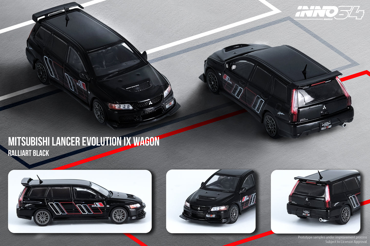 Inno64 1:64 MITSUBISHI LANCER EVOLUTION IX WAGON 2005 RALLIART Black