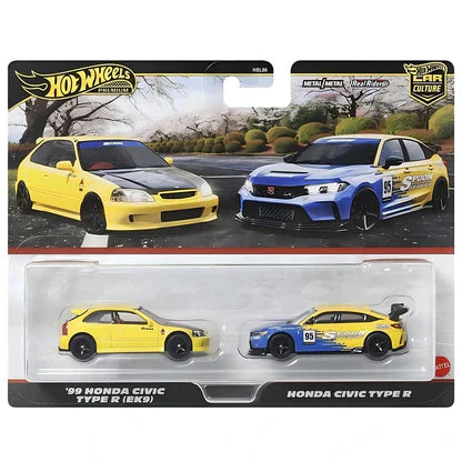 Hot Wheels 1/64 Premium Car Culture 2-Pack - '99 Honda Civic Type R (EK9) & Honda Civic Type R