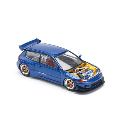Pop Race 1/64 Pandem Civic EG6 Rocket Bunny Modified - Metallic Blue
(Open and Visible Engine)