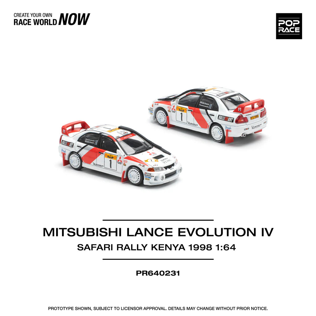 Pop Race 1/64 Lancer Evolution EVO IV Safari Rally Kenya 1998 (PR640231)