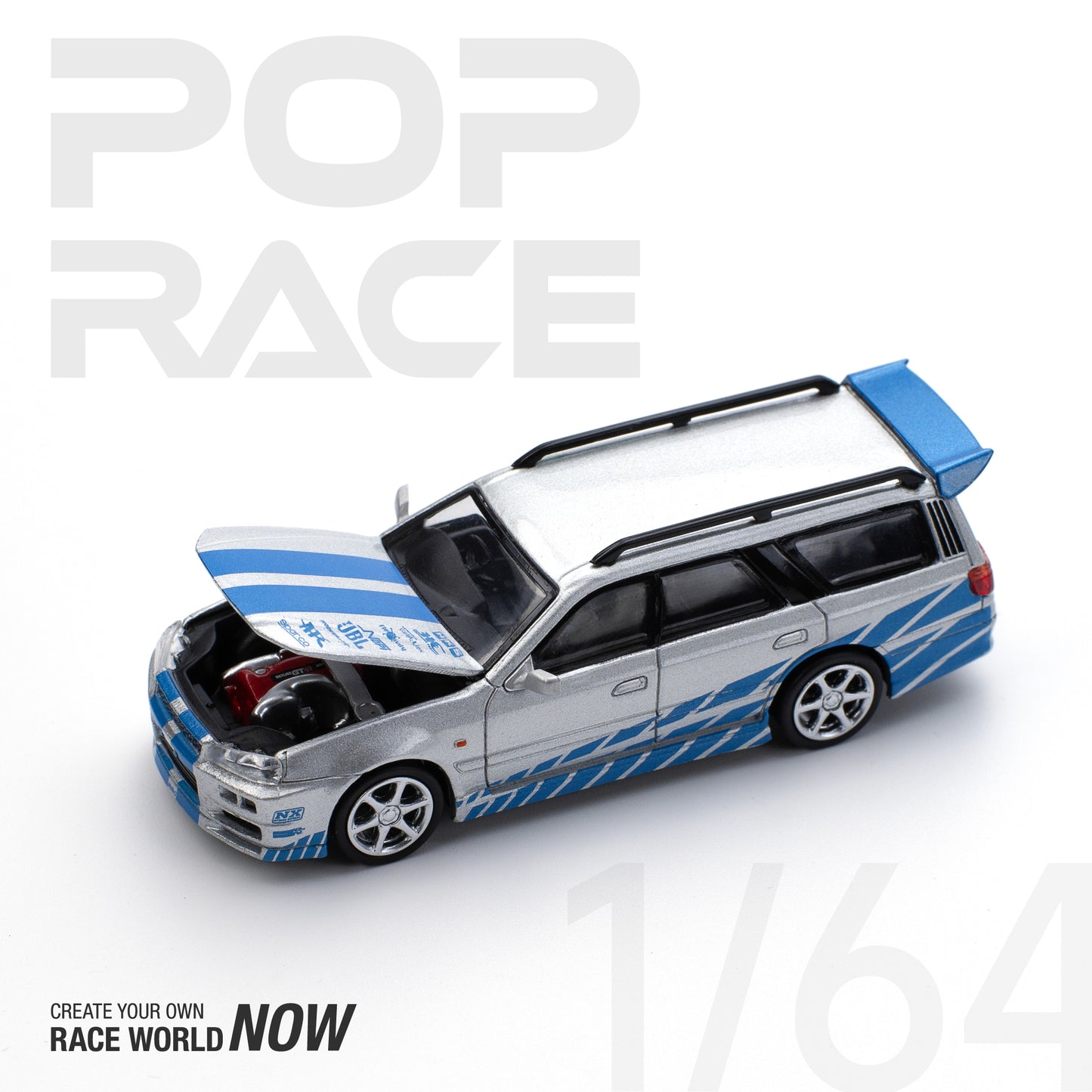 Pop Race 1/64 Stagea Blue Silver