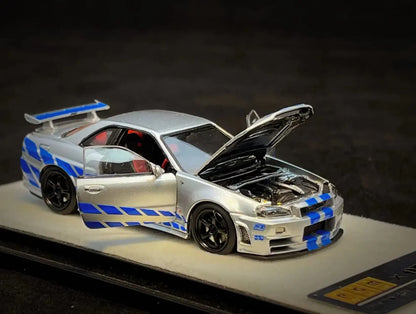 PGM 1/64 PGM Nissan Skyline GT-R R34  FNF Silver-Blue