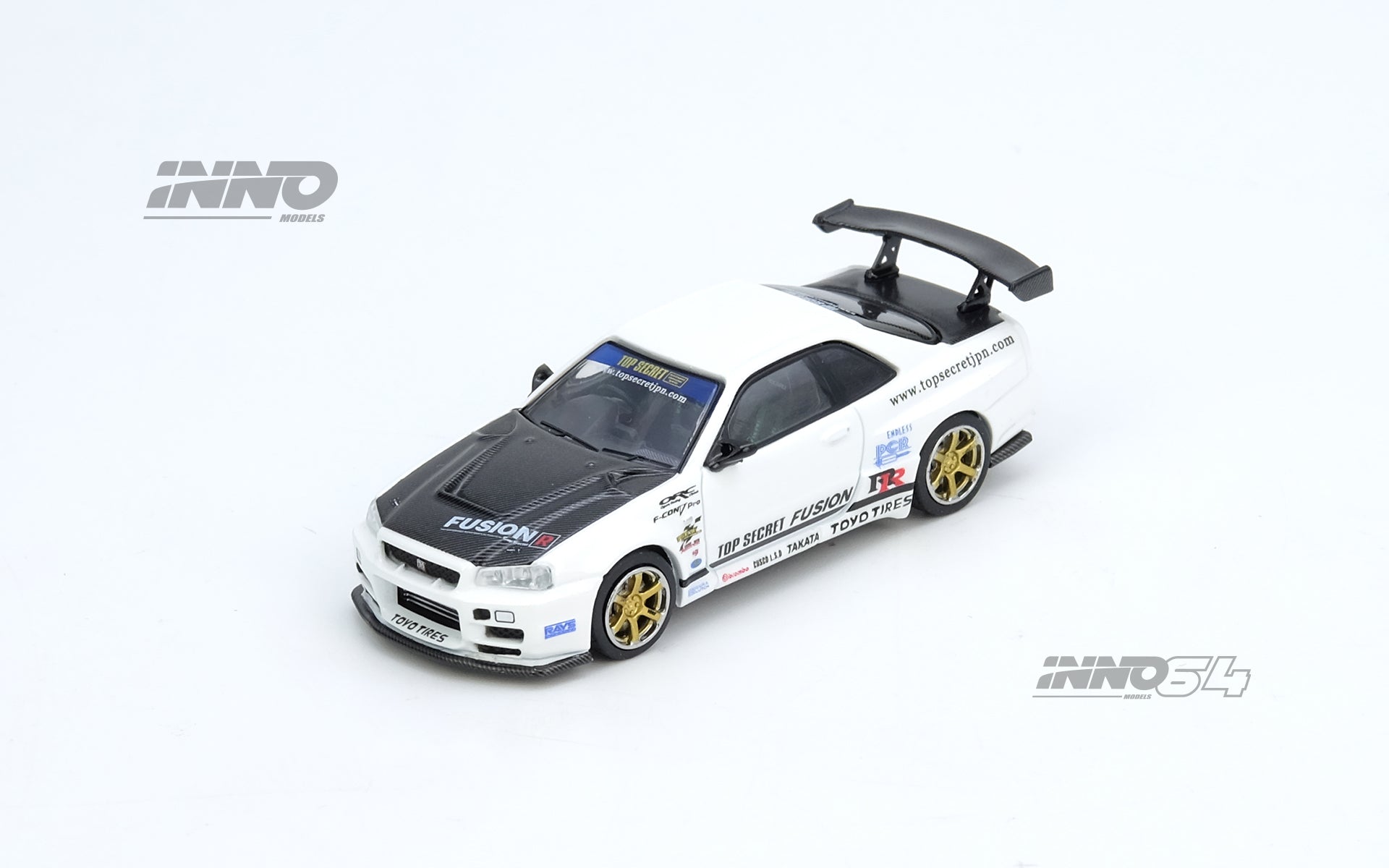 Inno64 1/64 TOP SECRET R34 GT-R White – Black Ice Diecast