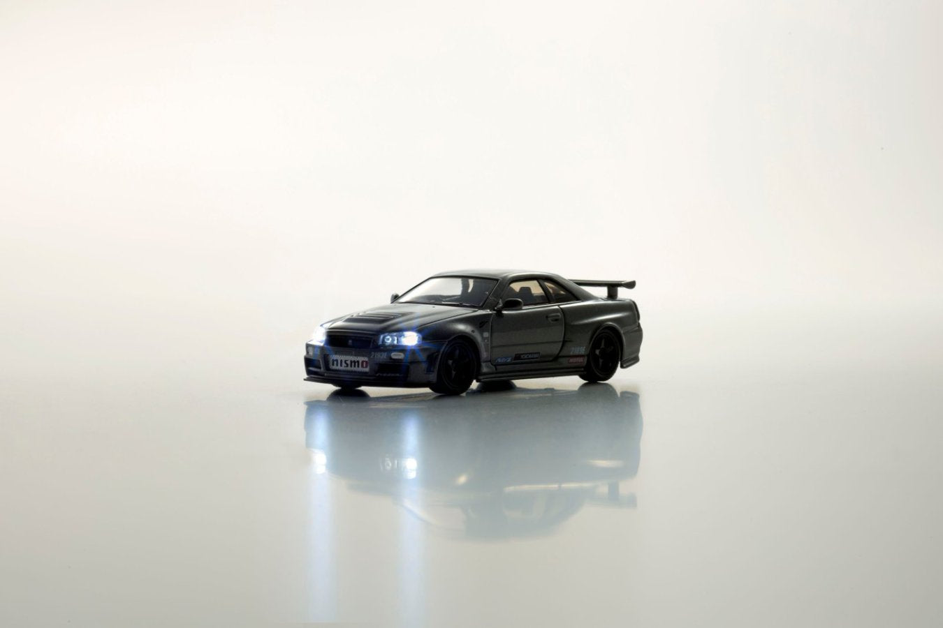 [ETA:  Sep 2025 ] Kyosho 1/64 NISSAN SKYLINE GT-R with LED  Gray
(NISMO BNR34 CRS Version)