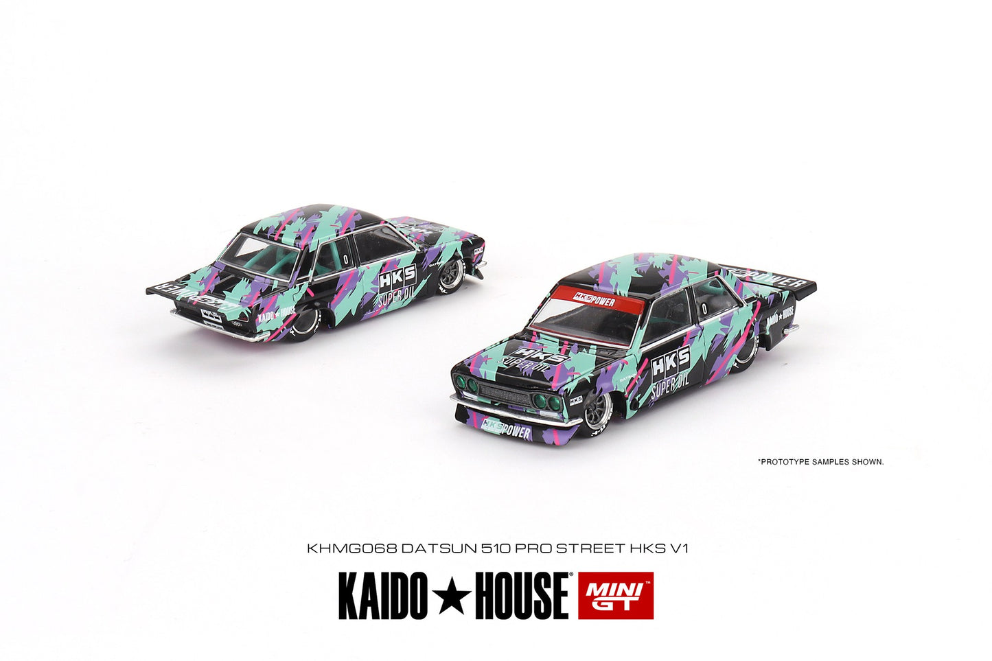 Mini GT x Kaido★House 1/64 Datsun 510 Pro Street HKS V1 – Black Green – Limited Edition