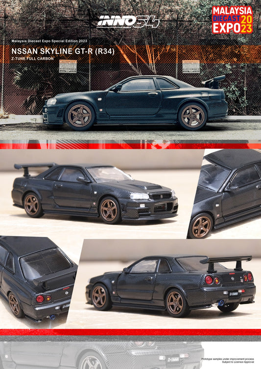 Inno64 1/64 NISSAN SKYLINE GT-R (R34) Z-Tune Full Carbon MALAYSIA DIECAST EXPO 2023 Event Edition Black (Non-Chase)