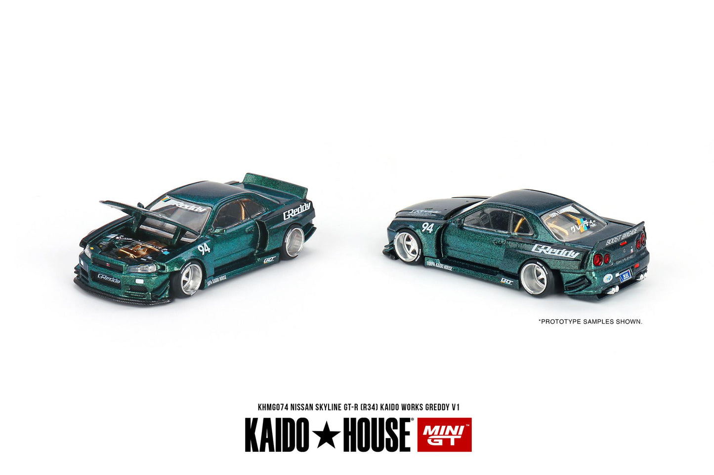 Mini GT x Kaido House 1/64 Nissan Skyline GT-R R34 Kaido Works Greddy