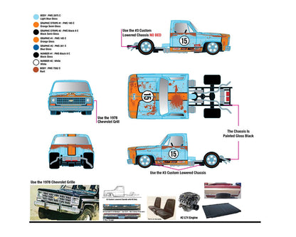 [ETA:  Sep 2025 ] M2 Machines 1/64 Mijo Exclusives Auto-Haulers 1973 Chevrolet C30 Wedge Truck & 1978 Chevrolet Silverado 10 Bedless Gulf Livery – Blue – Limited Edition