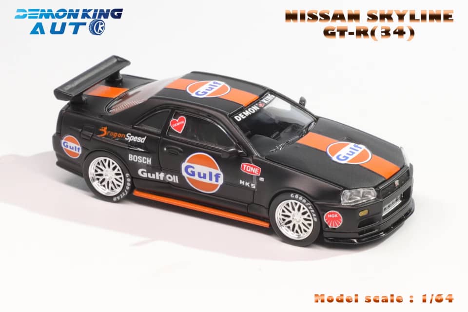 Demon King Auto 1/64 Skyline GT-R R34 Z-Tune Gulf Blue / Black / White