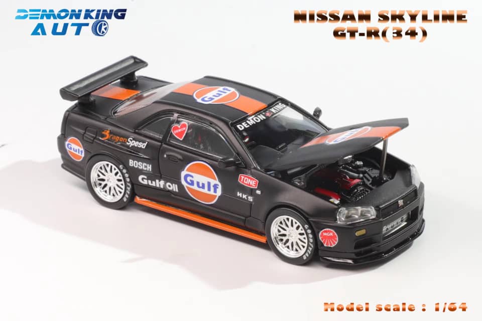 Demon King Auto 1/64 Skyline GT-R R34 Z-Tune Gulf Blue / Black / White