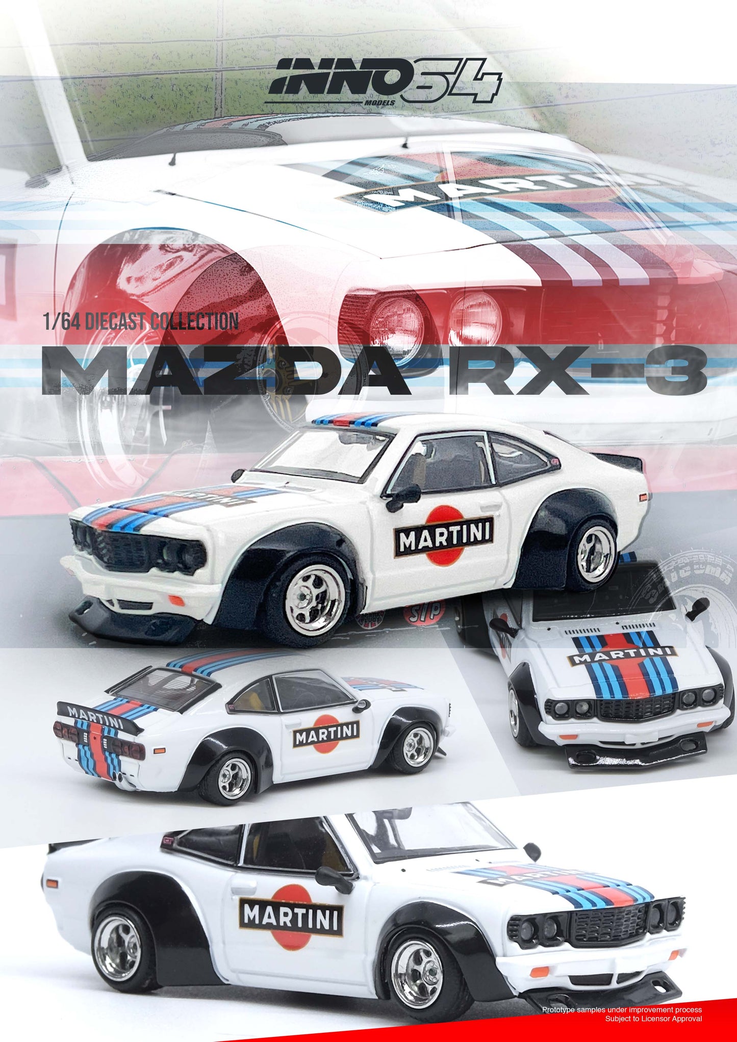 [ETA:  Jun 2025 ] Inno64 1/64 MAZDA SAVANNA RX3 "MARTINI RACING" Livery