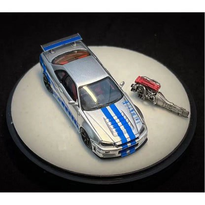 PGM 1/64 PGM Nissan Skyline GT-R R34  FNF Silver-Blue