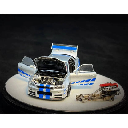 PGM 1/64 PGM Nissan Skyline GT-R R34  FNF Silver-Blue