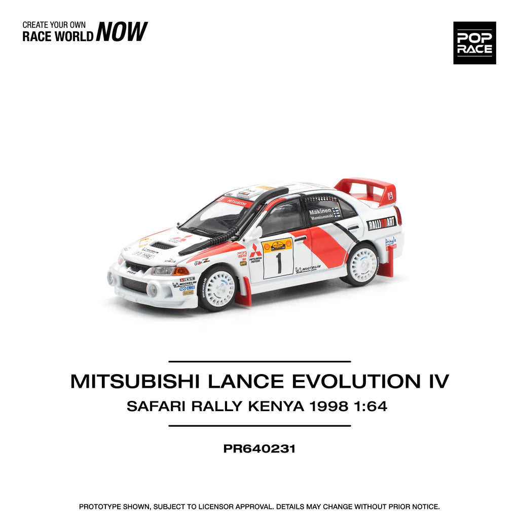 Pop Race 1/64 Lancer Evolution EVO IV Safari Rally Kenya 1998 (PR640231)