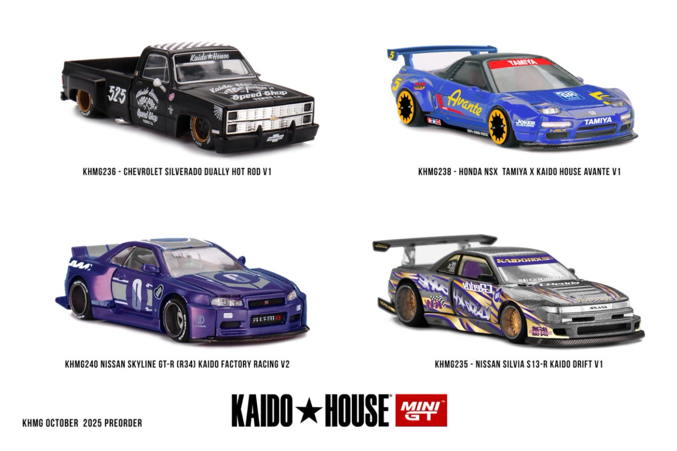 [ETA:  Sep 2026 ] Mini GT x Kaido★House 1/64 Nissan Skyline GT-R (R34) KAIDO RACING FACTORY V2