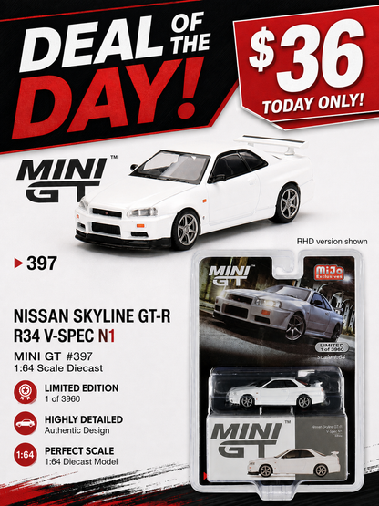 Mini GT 1/64 Nissan Skyline GT-R (R34) V-Spec N1 White ***in clamshell blisters***