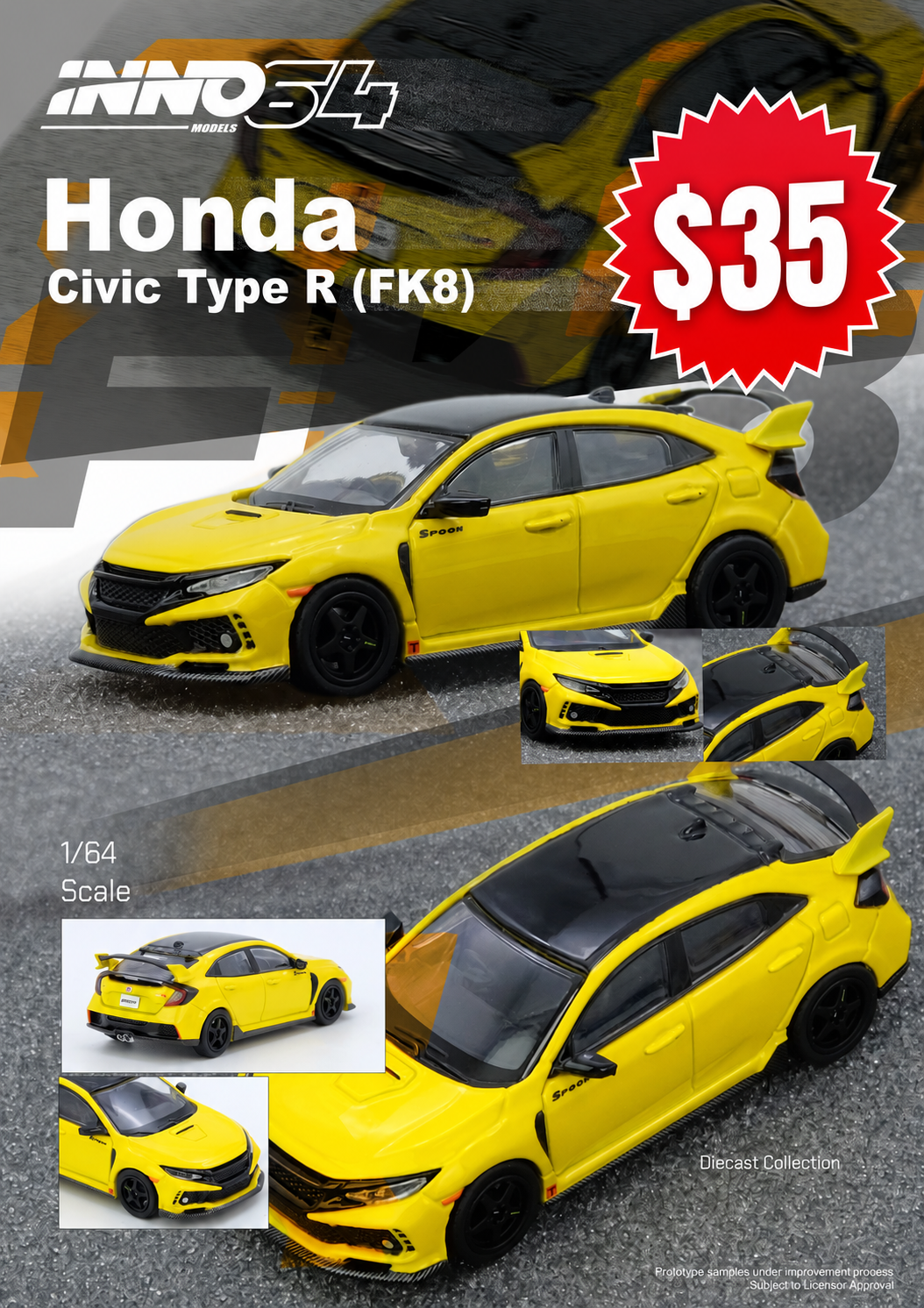 Inno64 1/64 HONDA CIVIC TYPE-R (FK8) Yellow