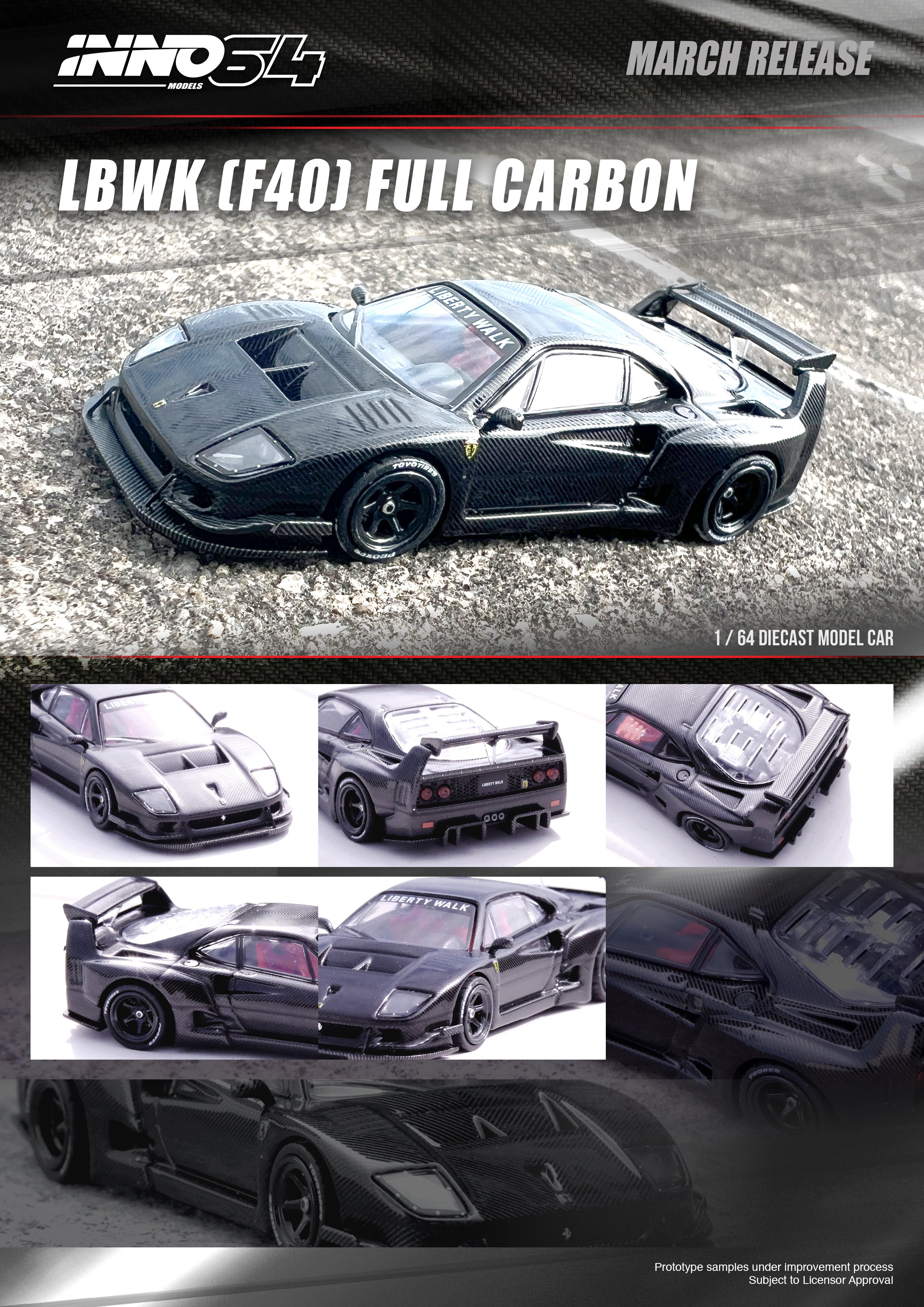 Inno64 1/64 LBWK F40 Full Carbon – Black Ice Diecast
