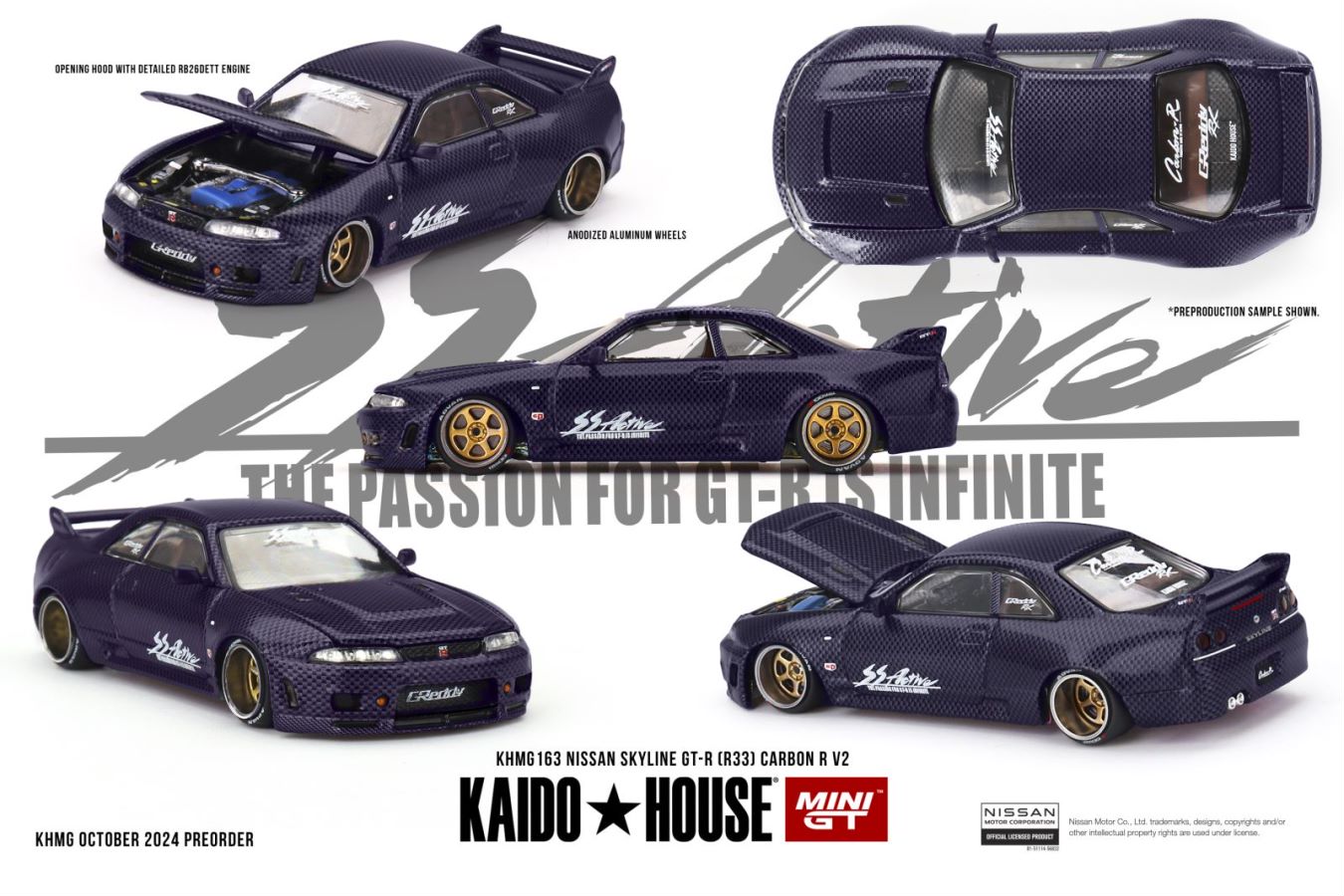 [ETA:  Nov 2025 ] Kaido★House x Mini GT 1/64 Nissan Skyline GT-R (R33) Active Carbon R V2