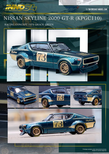 Inno64 1/64 NISSAN SKYLINE 2000 GT-R (KPGC110) Racing Concept Green