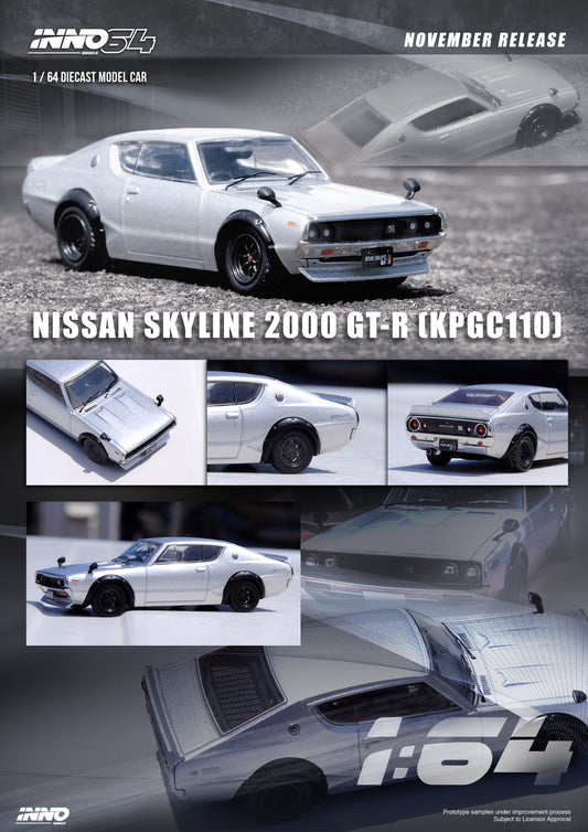 Inno64 1/64 NISSAN SKYLINE 2000 GT-R (KPGC110) Silver