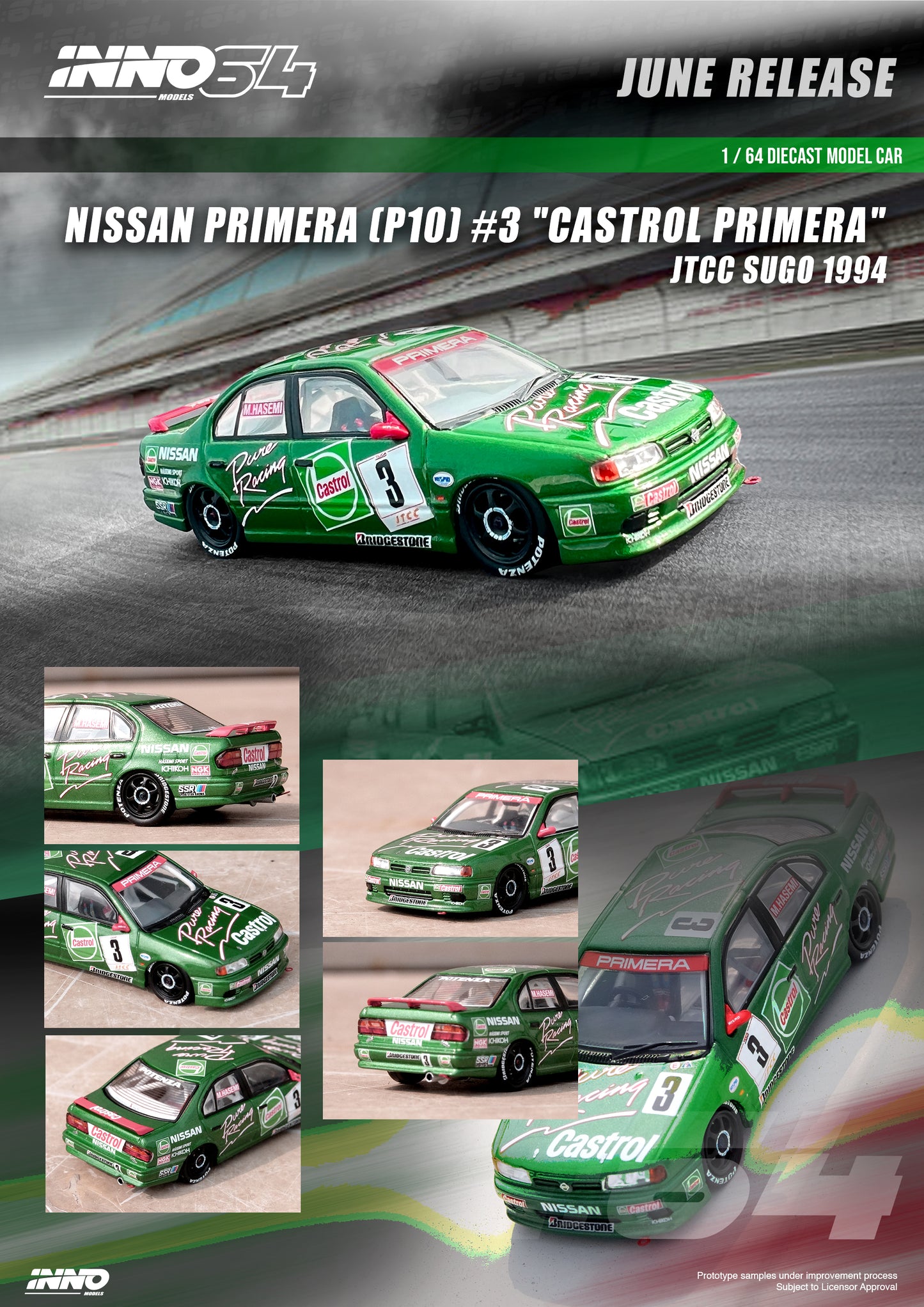 Inno64 1/64 NISSAN PRIMERA (P10) #3 "CASTROL PRIMERA"  JTCC Sugo 1994
