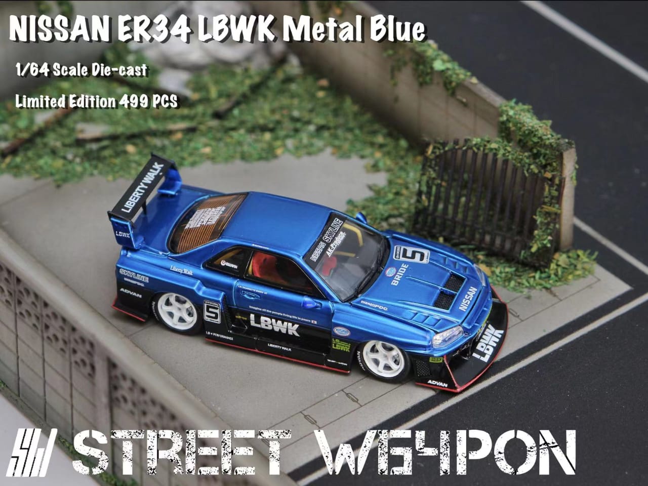 Street Weapon 1/64 Skyline GT-R R34 LB Super Silhouette ER34 - Metallic Blue #5