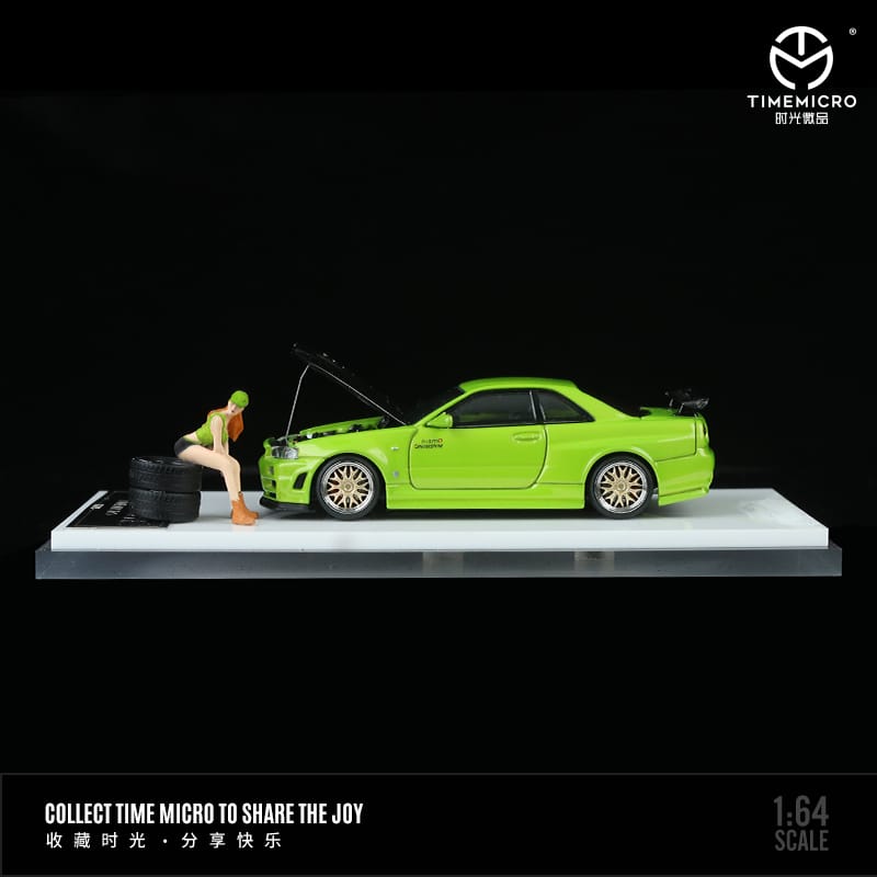 Time Micro 1/64 Skyline GT-R R34 Nismo Z-Tune Carbon Open-Hood, Visible Engine