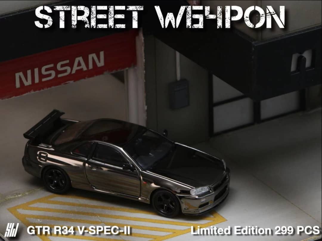 Stance Hunters 1/64 Skyline GT-R R34 V-SPEC-II SW Chrome Black