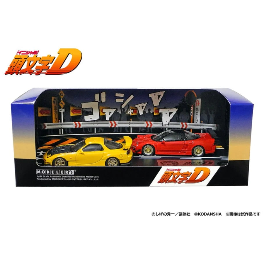 Modeler's 1/64 Initial D Series Set of 2 Cars - Yellow RX-7 FD3S(Keisuke Takahashi) + Red NSX NA1(Go Hojo)